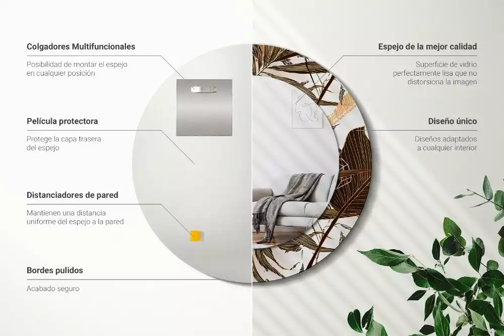 Bedrukte ronde spiegel Palmbladeren