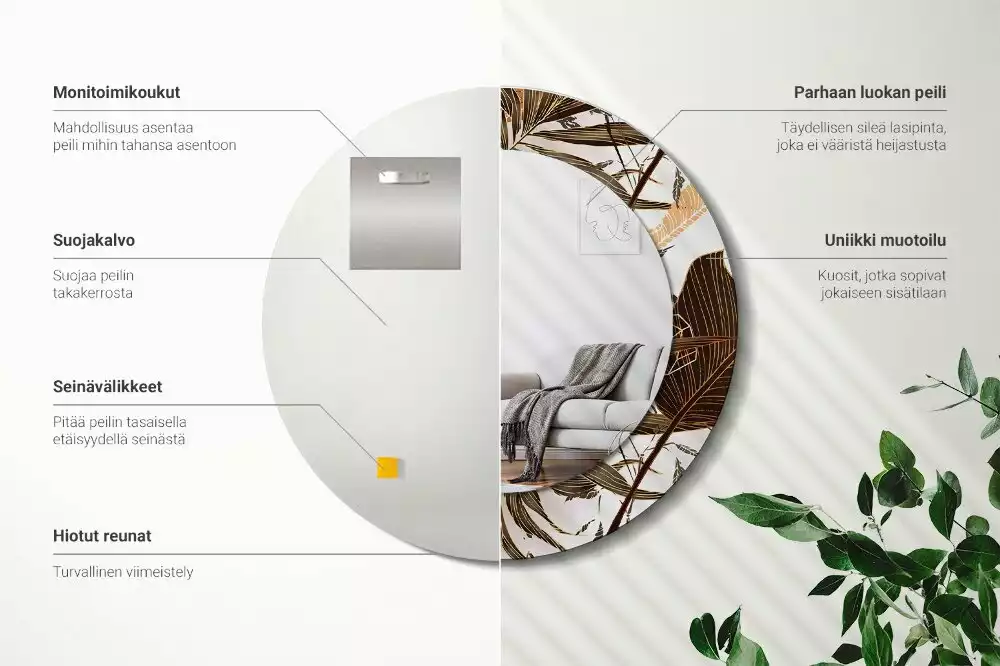 Bedrukte ronde spiegel Palmbladeren