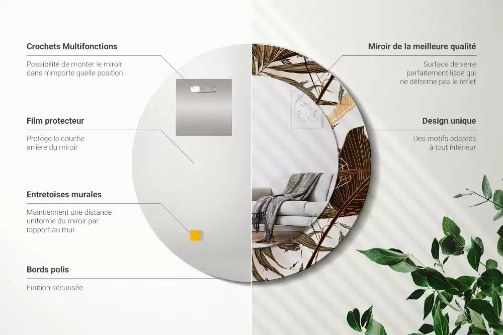 Bedrukte ronde spiegel Palmbladeren