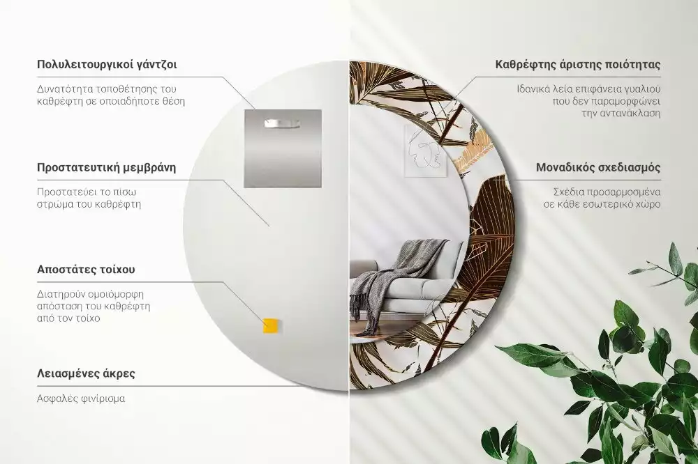 Bedrukte ronde spiegel Palmbladeren