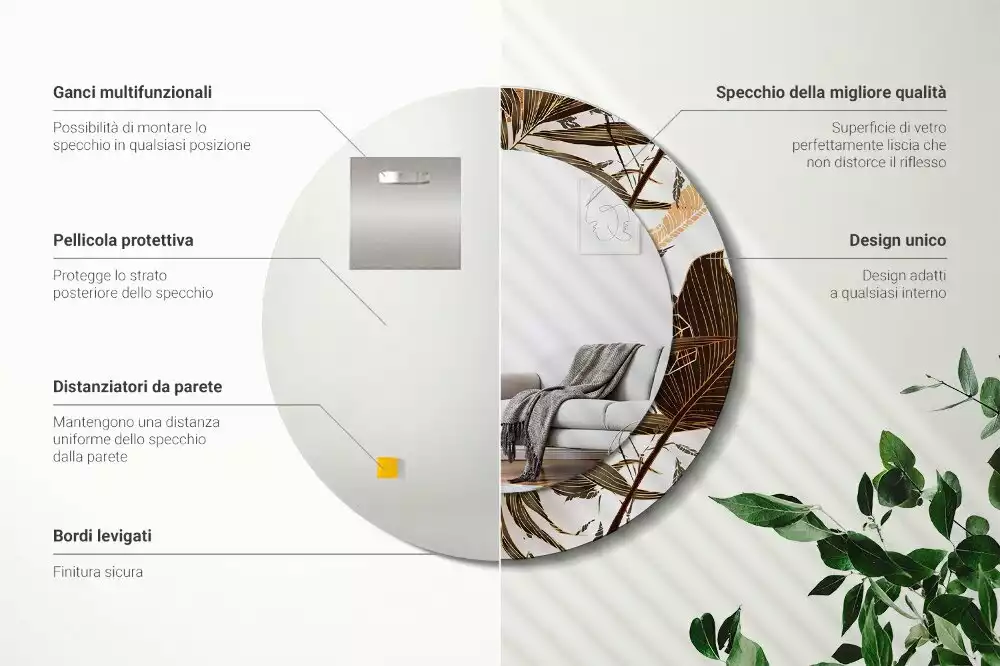 Bedrukte ronde spiegel Palmbladeren