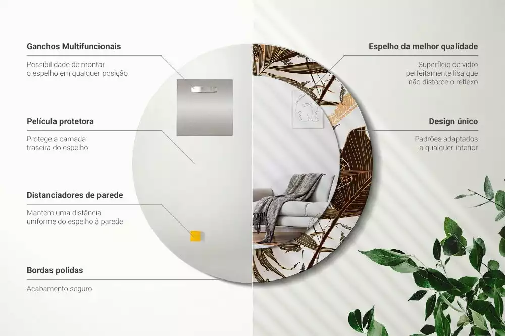 Bedrukte ronde spiegel Palmbladeren