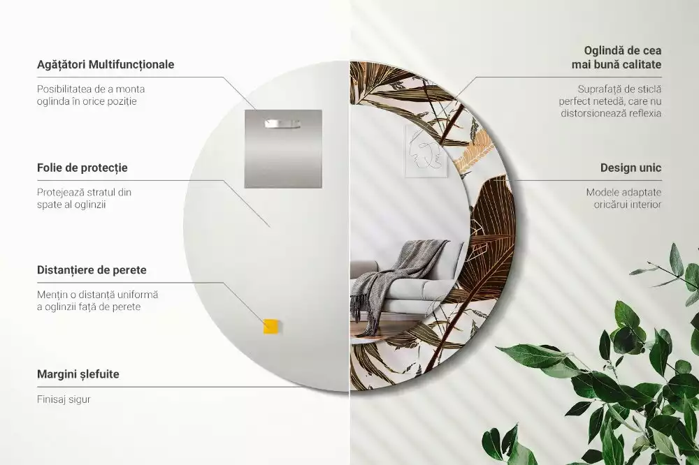 Bedrukte ronde spiegel Palmbladeren