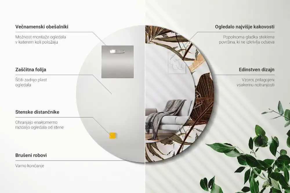 Bedrukte ronde spiegel Palmbladeren