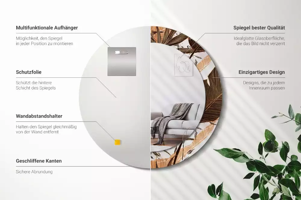 Bedrukte ronde spiegel Palmbladeren