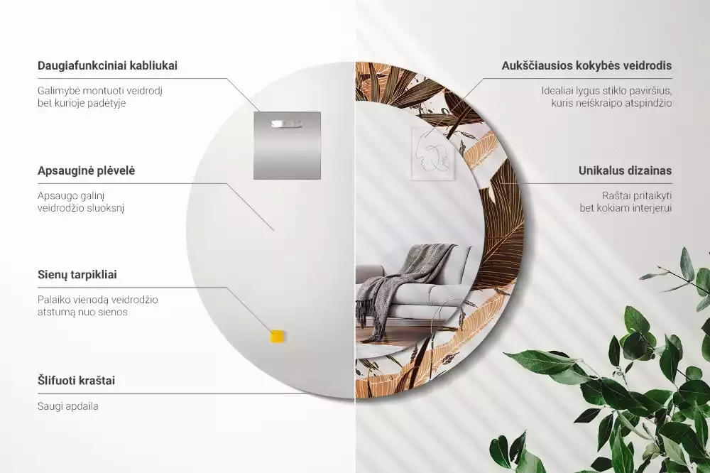 Bedrukte ronde spiegel Palmbladeren