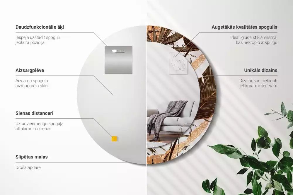 Bedrukte ronde spiegel Palmbladeren