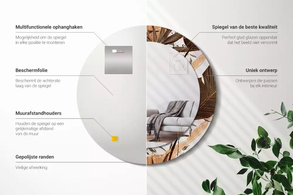 Bedrukte ronde spiegel Palmbladeren