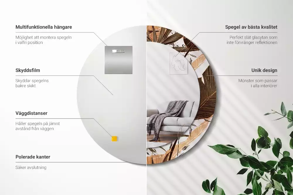 Bedrukte ronde spiegel Palmbladeren