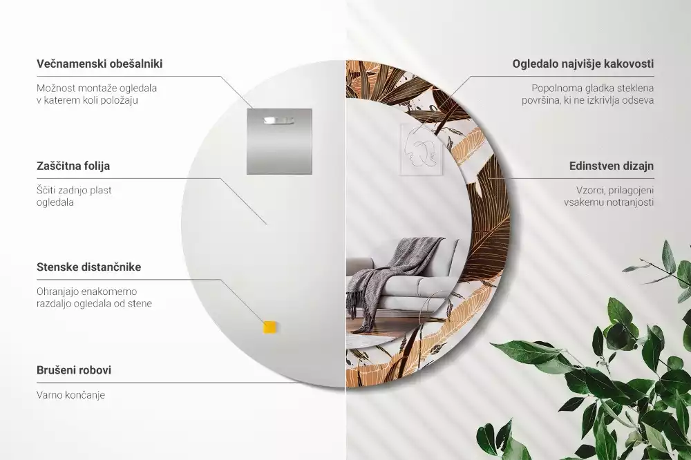 Bedrukte ronde spiegel Palmbladeren