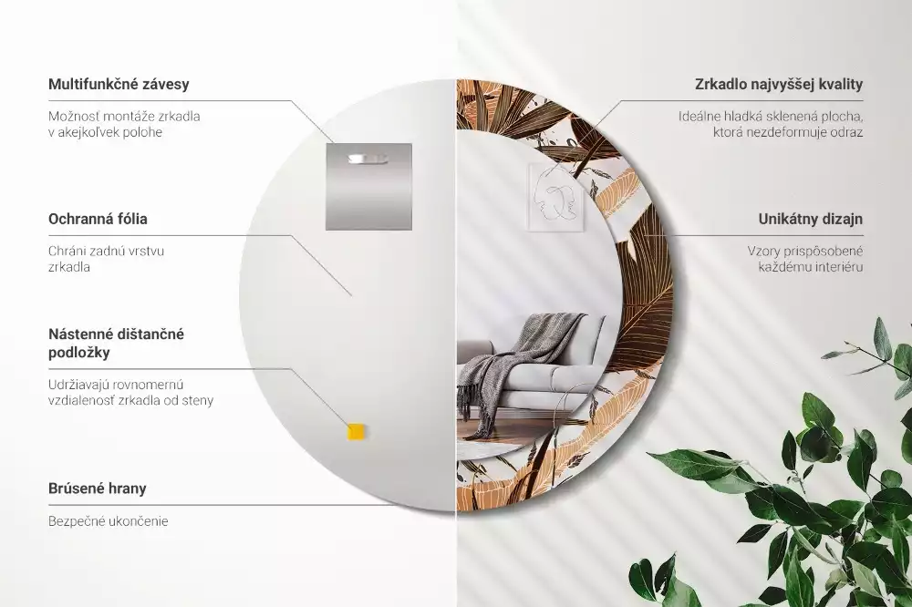 Bedrukte ronde spiegel Palmbladeren