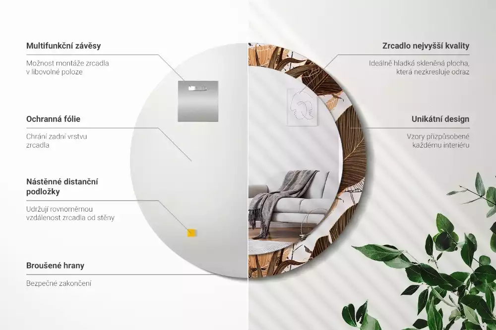 Bedrukte ronde spiegel Palmbladeren