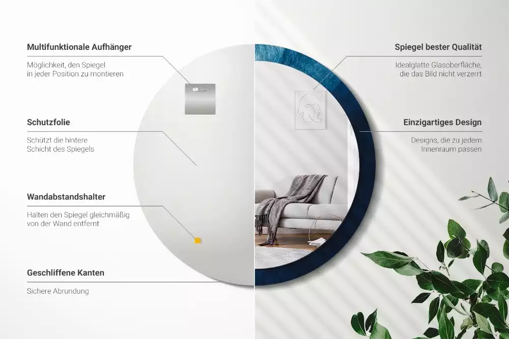 Ronde spiegel met bedrukte lijst Abstracte kunst