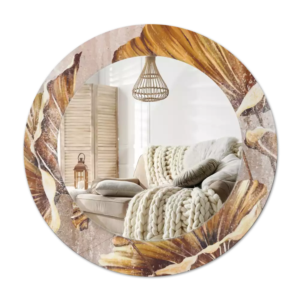 Ronde spiegel met decoratie Boho bladeren