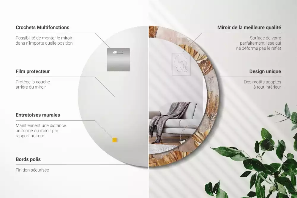 Ronde spiegel met decoratie Boho bladeren