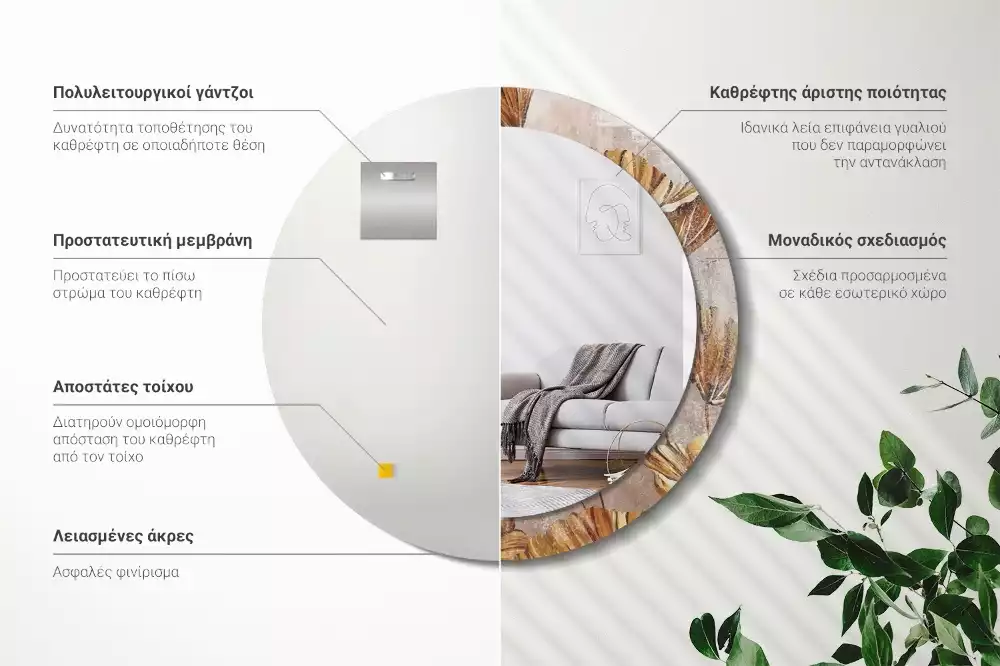 Ronde spiegel met decoratie Boho bladeren
