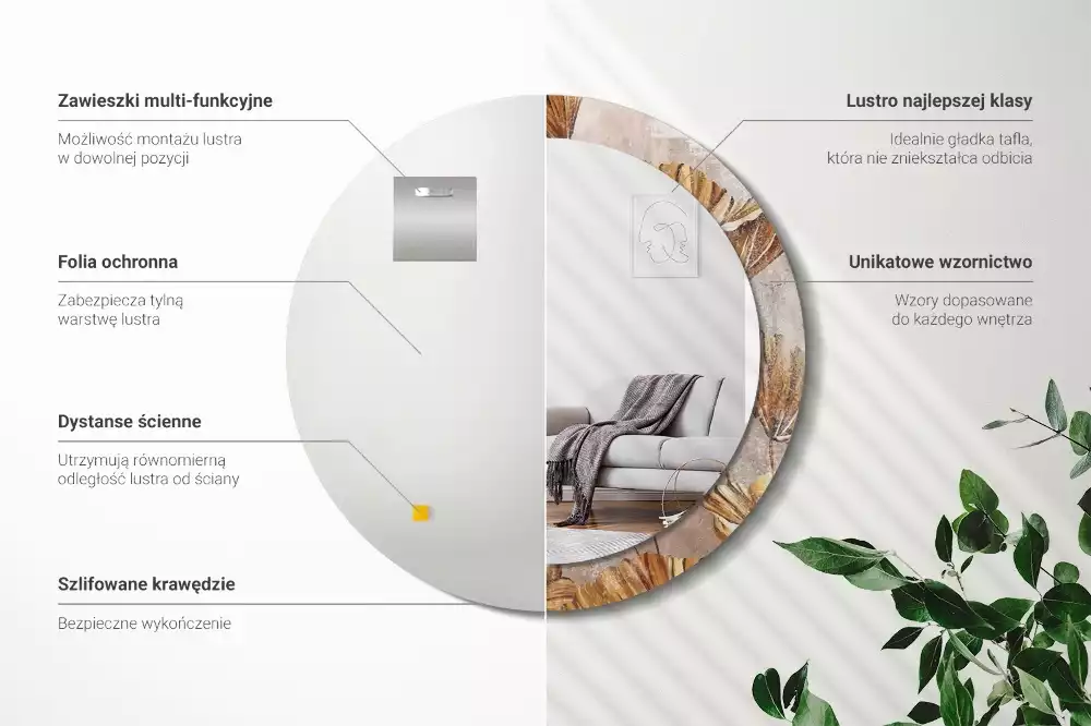 Ronde spiegel met decoratie Boho bladeren