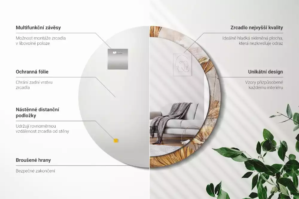 Ronde spiegel met decoratie Boho bladeren