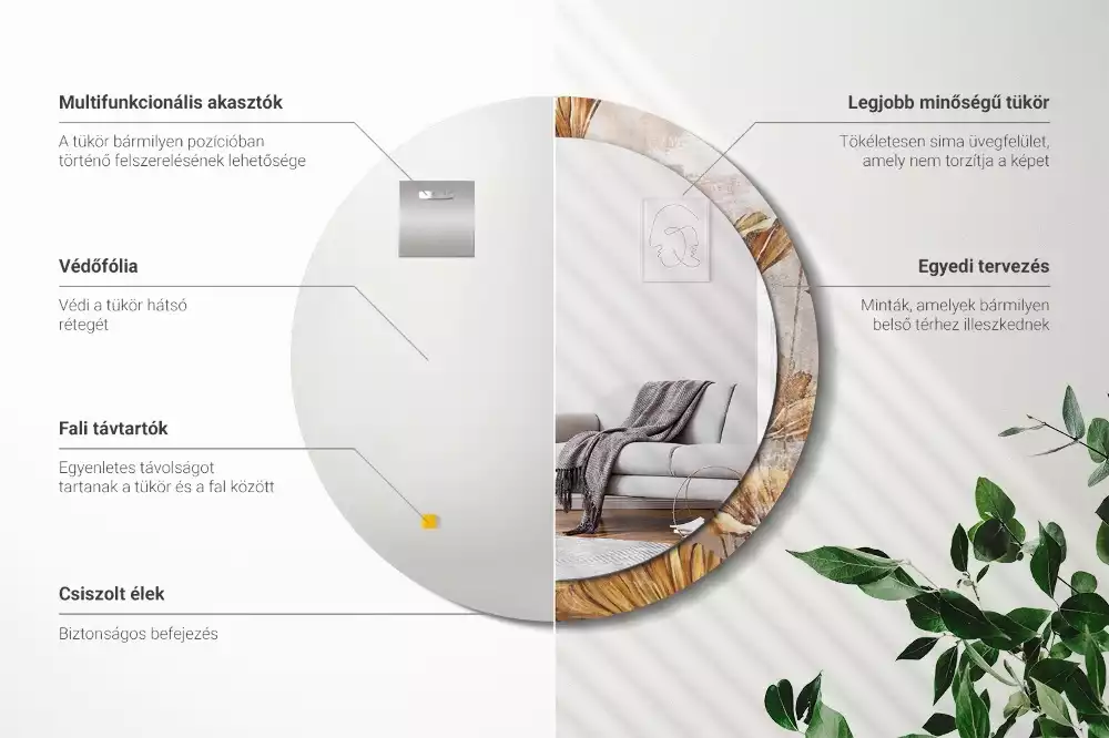 Ronde spiegel met decoratie Boho bladeren