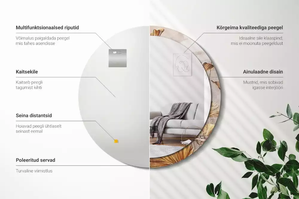 Ronde spiegel met decoratie Boho bladeren