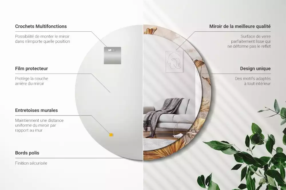Ronde spiegel met decoratie Boho bladeren
