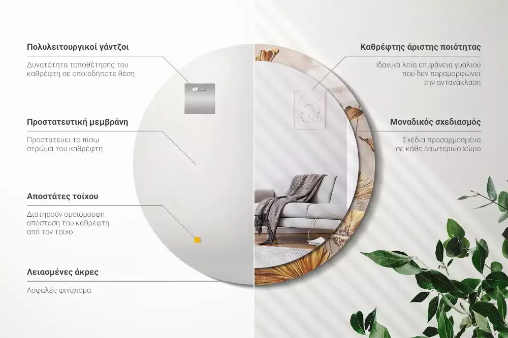 Ronde spiegel met decoratie Boho bladeren