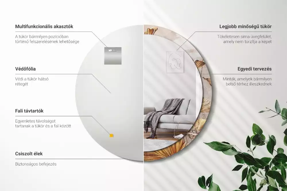 Ronde spiegel met decoratie Boho bladeren