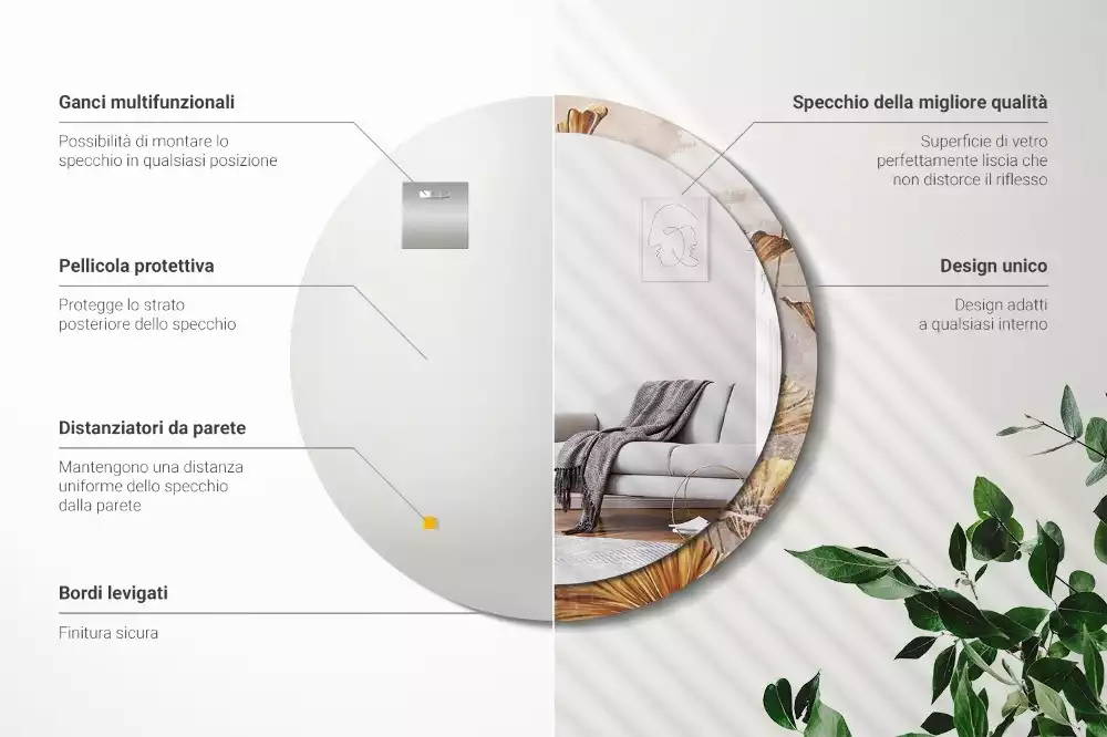 Ronde spiegel met decoratie Boho bladeren