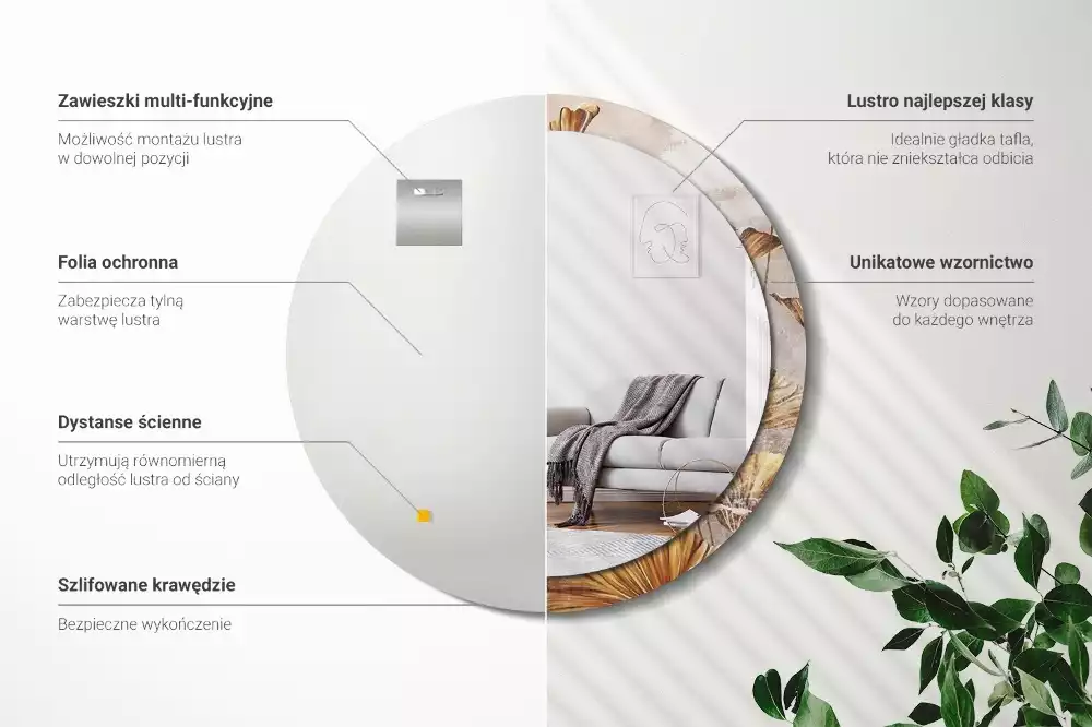 Ronde spiegel met decoratie Boho bladeren