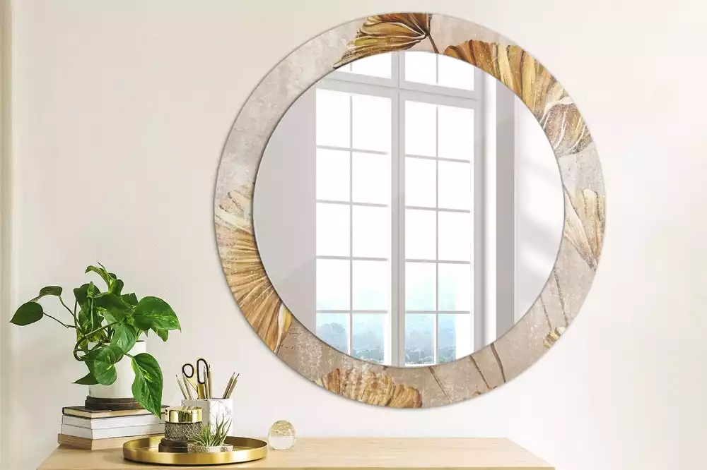 Ronde spiegel met decoratie Boho bladeren
