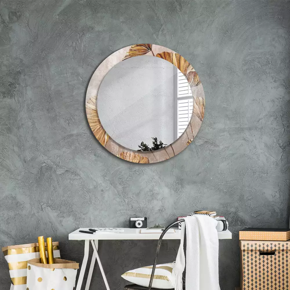 Ronde spiegel met decoratie Boho bladeren
