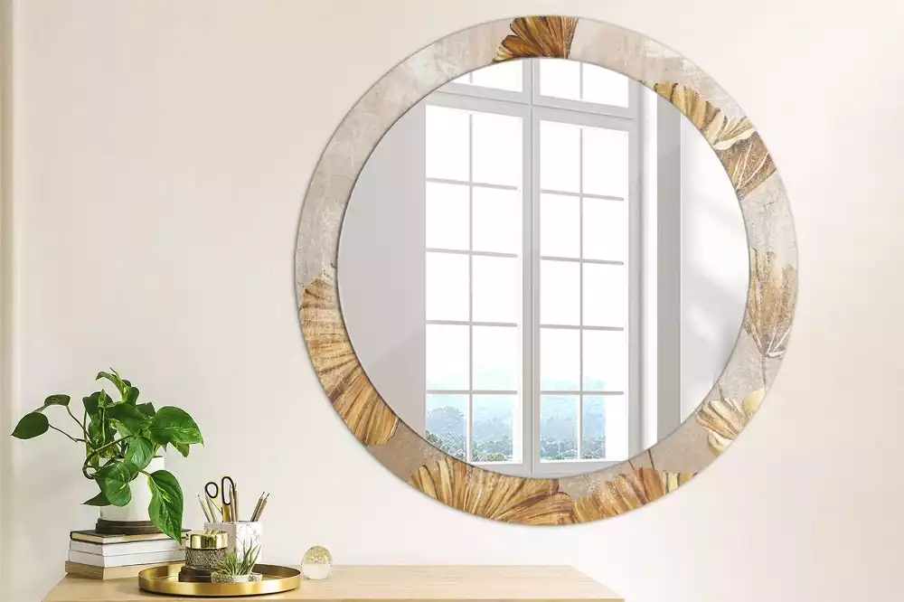 Ronde spiegel met decoratie Boho bladeren