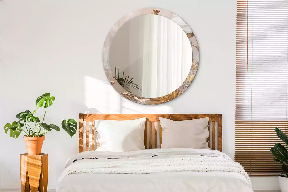 Ronde spiegel met decoratie Boho bladeren