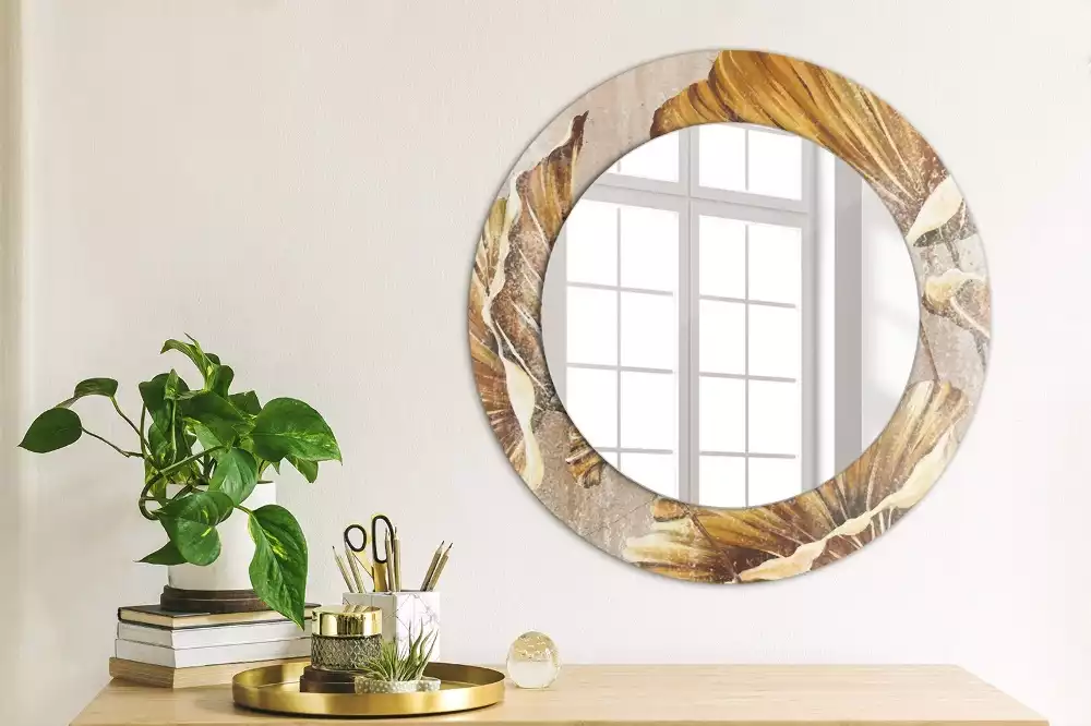Ronde spiegel met decoratie Boho bladeren