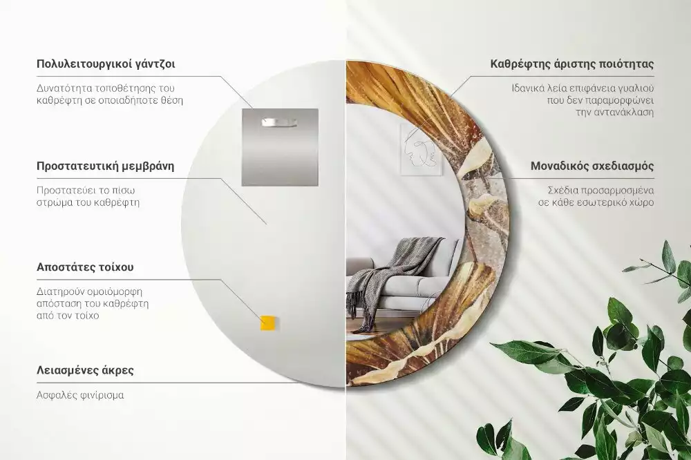 Ronde spiegel met decoratie Boho bladeren