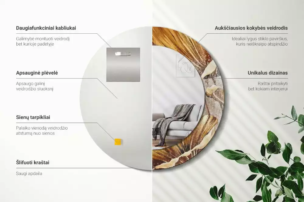 Ronde spiegel met decoratie Boho bladeren