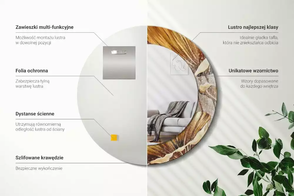 Ronde spiegel met decoratie Boho bladeren