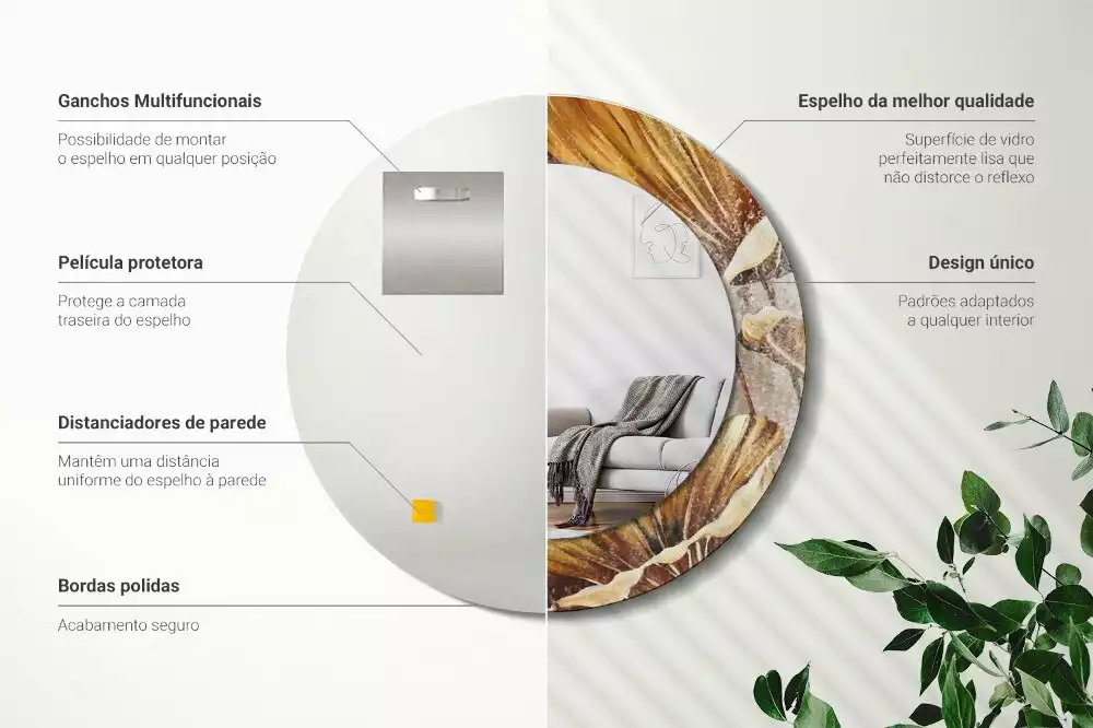 Ronde spiegel met decoratie Boho bladeren