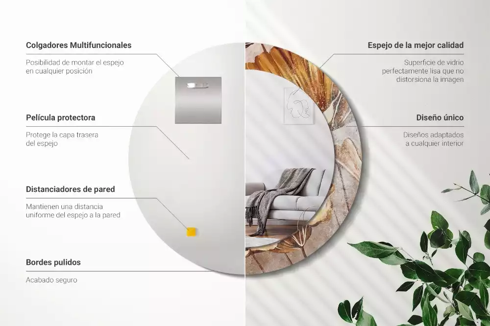 Ronde spiegel met decoratie Boho bladeren