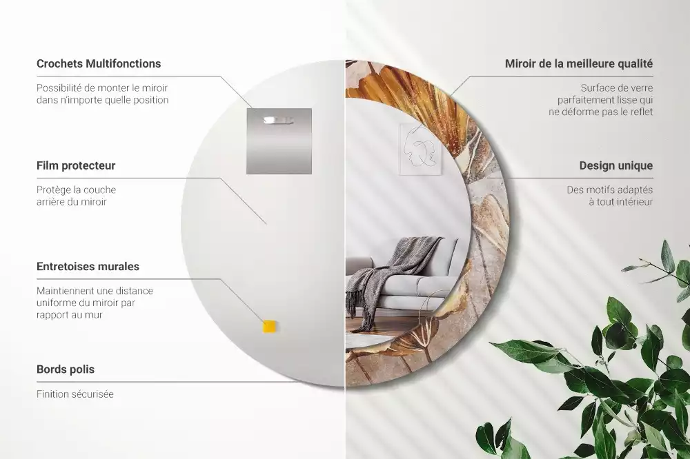 Ronde spiegel met decoratie Boho bladeren