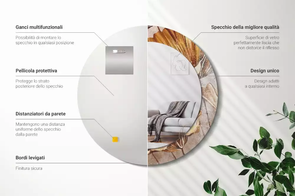 Ronde spiegel met decoratie Boho bladeren