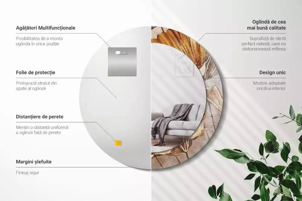 Ronde spiegel met decoratie Boho bladeren