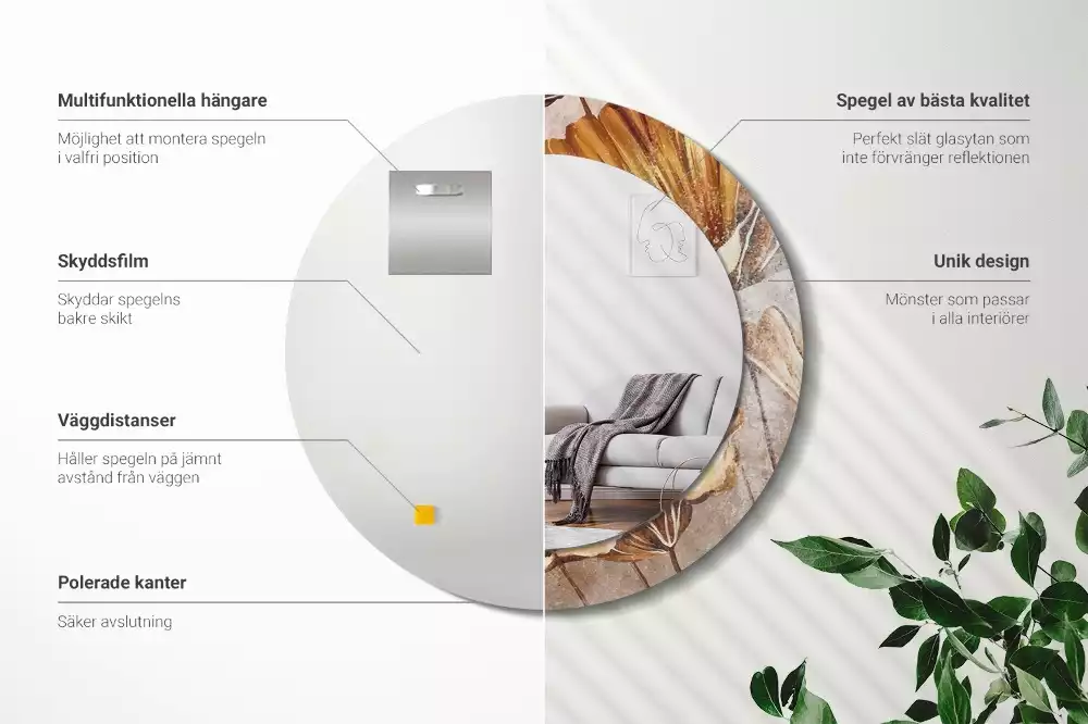 Ronde spiegel met decoratie Boho bladeren