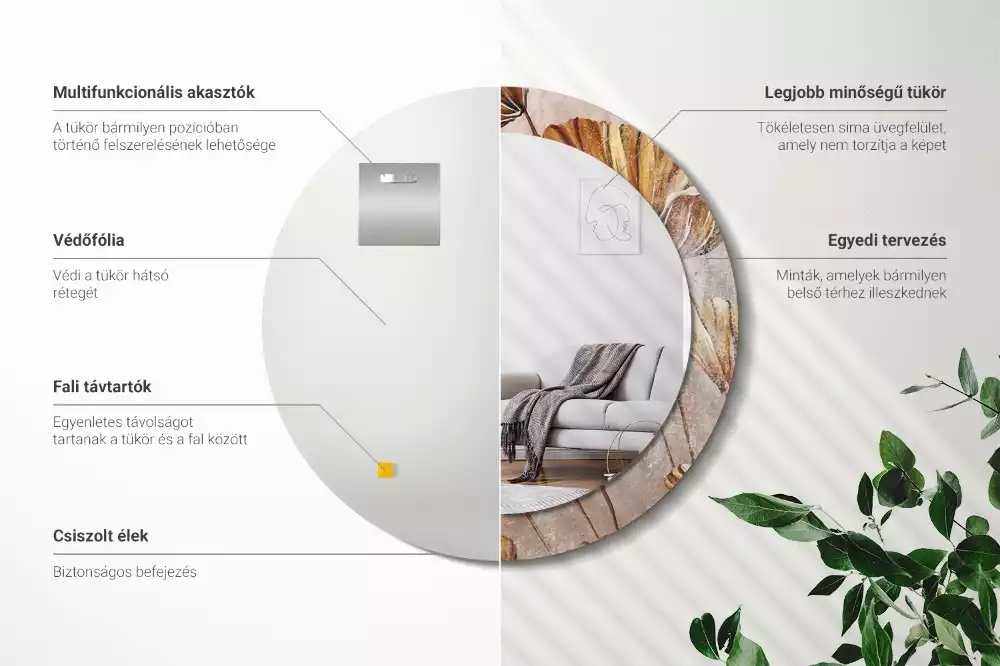 Ronde spiegel met decoratie Boho bladeren