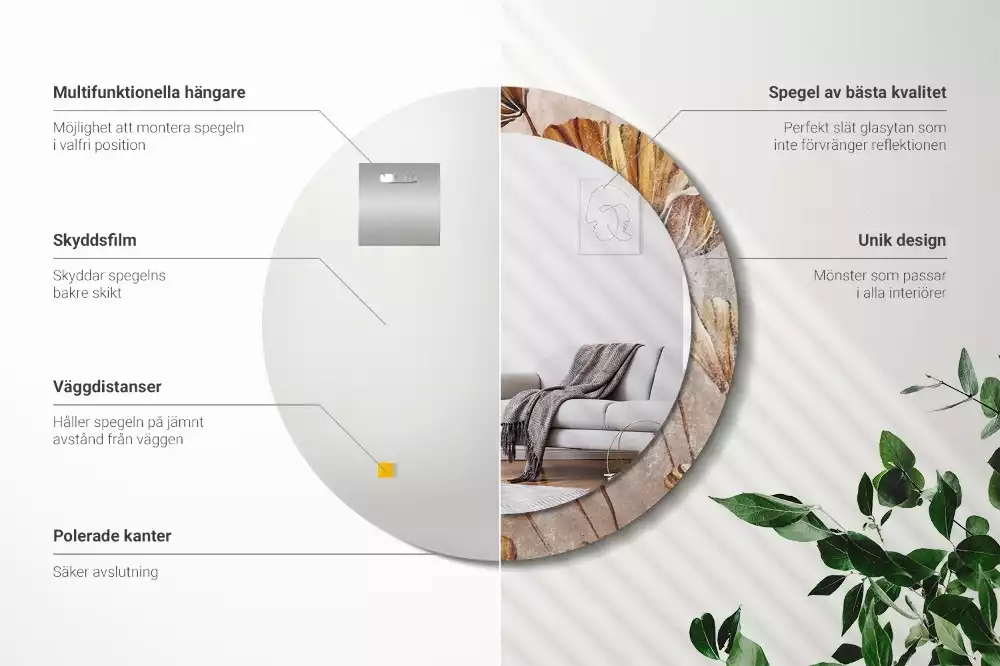 Ronde spiegel met decoratie Boho bladeren