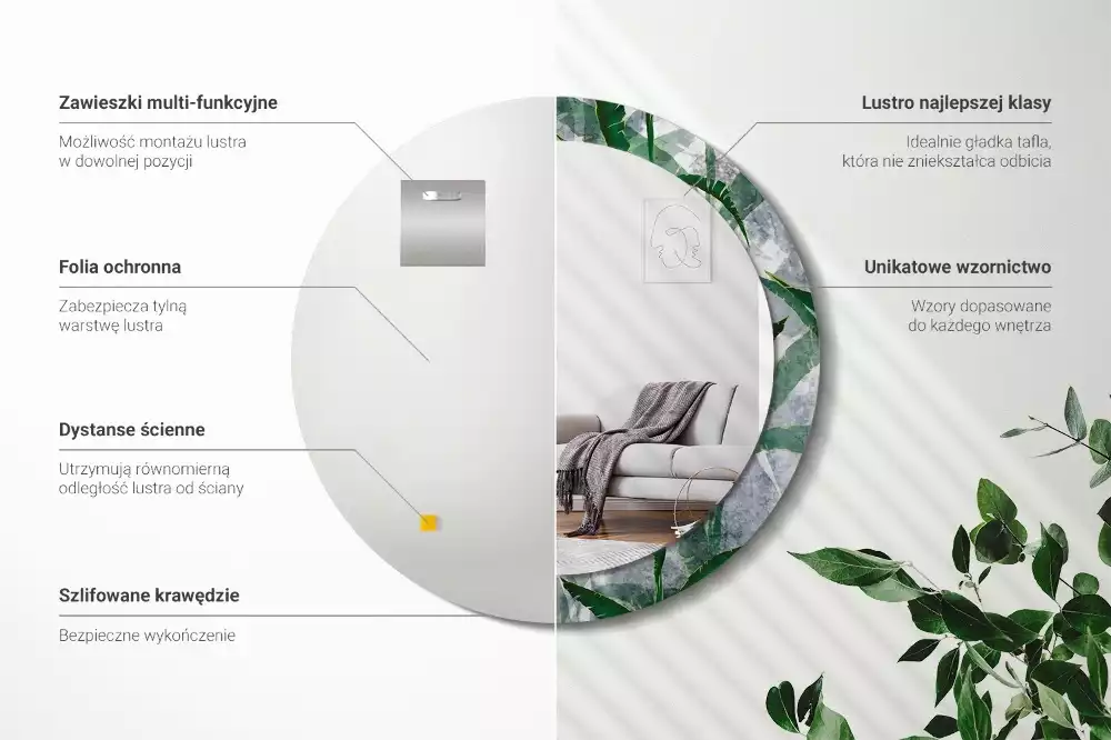 Bedrukte ronde spiegel Tropische bladeren