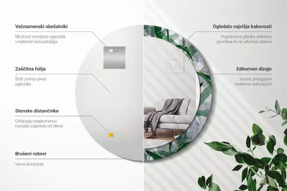 Bedrukte ronde spiegel Tropische bladeren