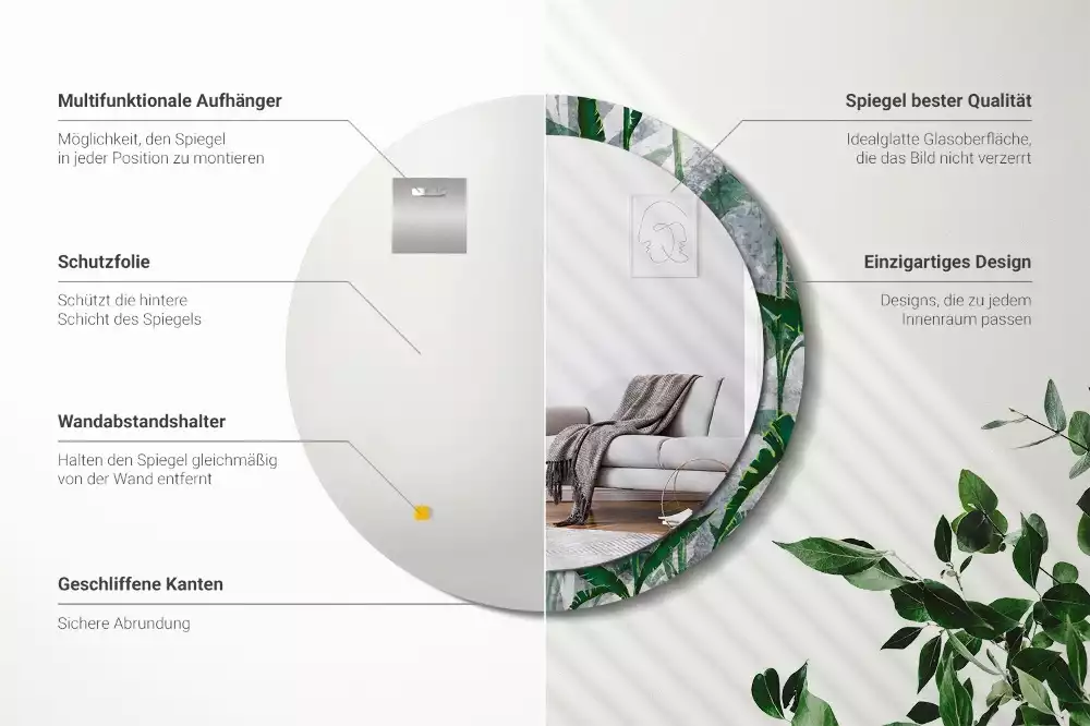 Bedrukte ronde spiegel Tropische bladeren