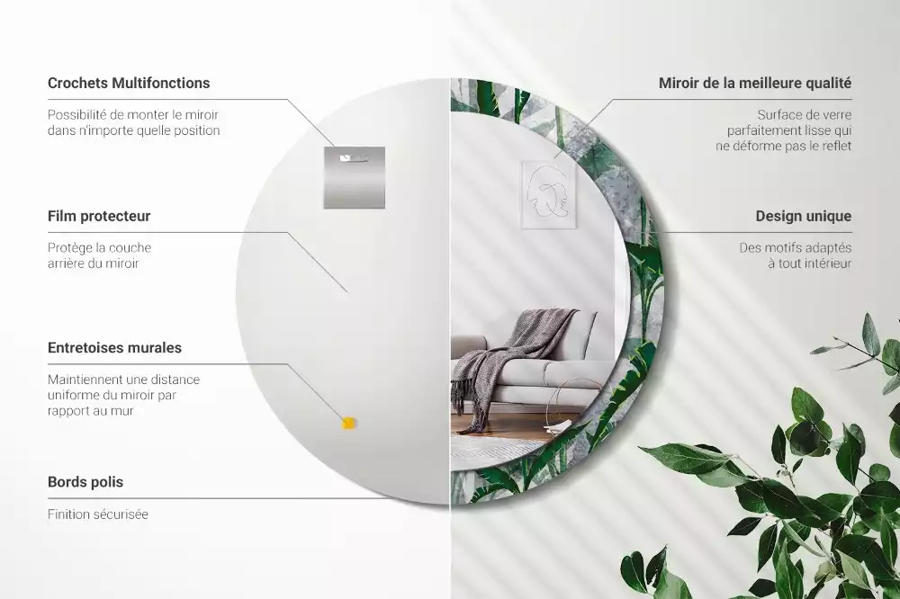 Bedrukte ronde spiegel Tropische bladeren