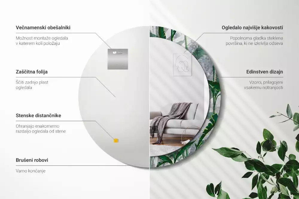 Bedrukte ronde spiegel Tropische bladeren